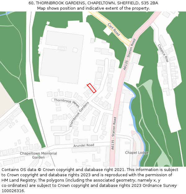 60, THORNBROOK GARDENS, CHAPELTOWN, SHEFFIELD, S35 2BA: Location map and indicative extent of plot