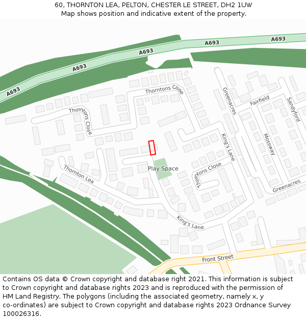 60, THORNTON LEA, PELTON, CHESTER LE STREET, DH2 1UW: Location map and indicative extent of plot