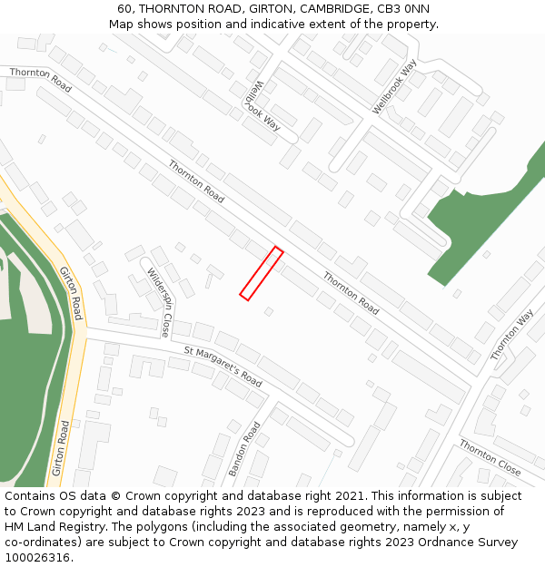 60, THORNTON ROAD, GIRTON, CAMBRIDGE, CB3 0NN: Location map and indicative extent of plot