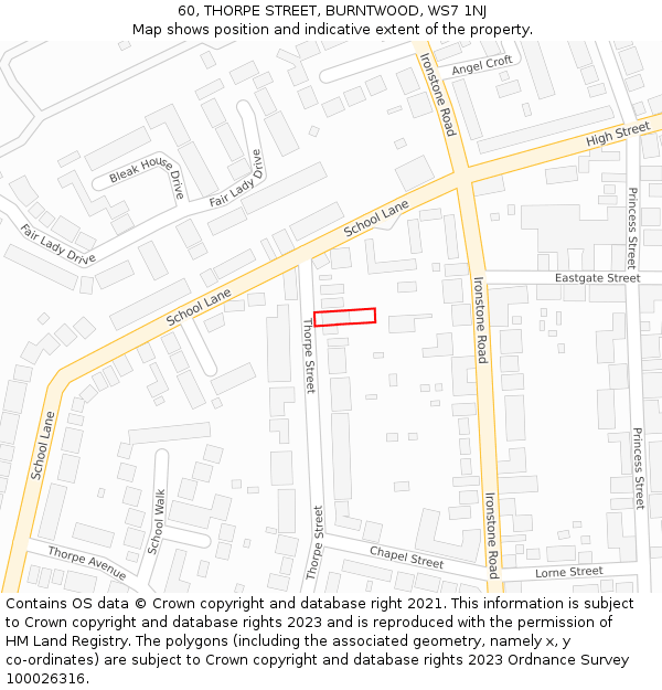 60, THORPE STREET, BURNTWOOD, WS7 1NJ: Location map and indicative extent of plot