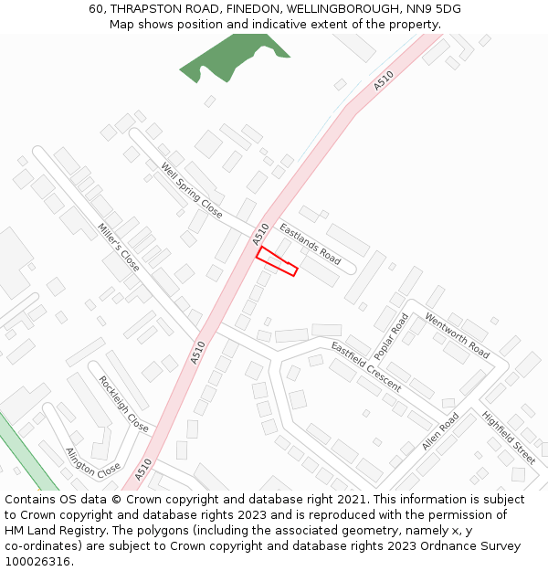 60, THRAPSTON ROAD, FINEDON, WELLINGBOROUGH, NN9 5DG: Location map and indicative extent of plot