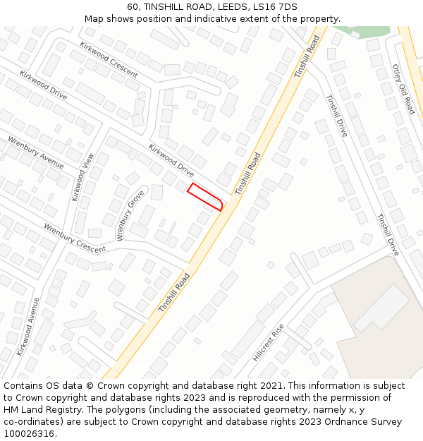 60, TINSHILL ROAD, LEEDS, LS16 7DS: Location map and indicative extent of plot