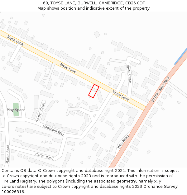 60, TOYSE LANE, BURWELL, CAMBRIDGE, CB25 0DF: Location map and indicative extent of plot