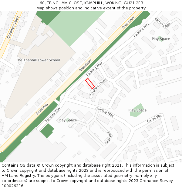 60, TRINGHAM CLOSE, KNAPHILL, WOKING, GU21 2FB: Location map and indicative extent of plot