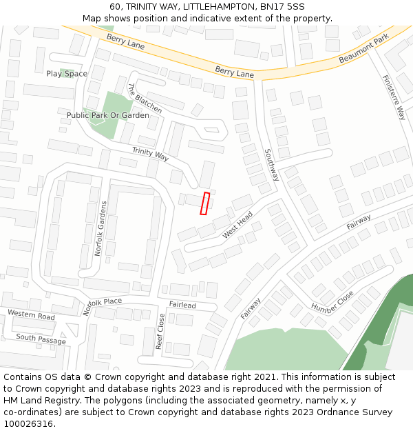 60, TRINITY WAY, LITTLEHAMPTON, BN17 5SS: Location map and indicative extent of plot