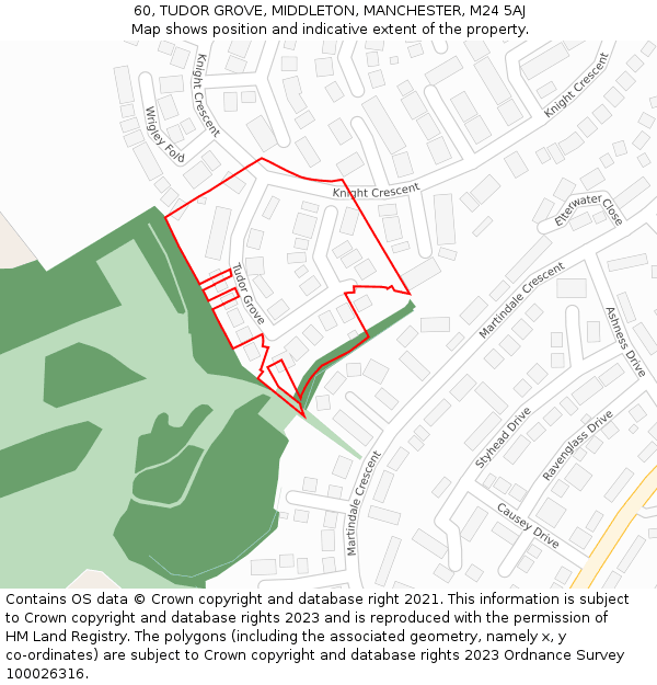 60, TUDOR GROVE, MIDDLETON, MANCHESTER, M24 5AJ: Location map and indicative extent of plot