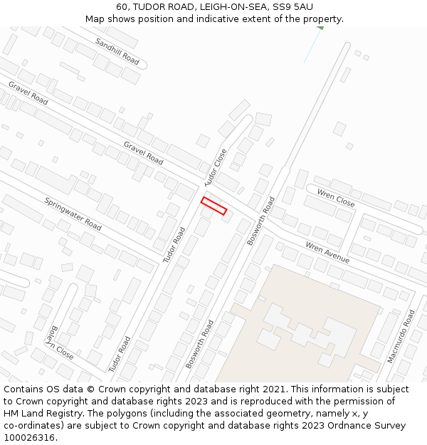 60, TUDOR ROAD, LEIGH-ON-SEA, SS9 5AU: Location map and indicative extent of plot