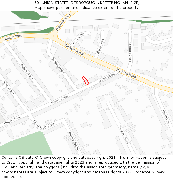 60, UNION STREET, DESBOROUGH, KETTERING, NN14 2RJ: Location map and indicative extent of plot