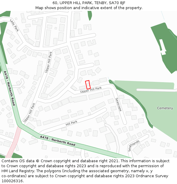 60, UPPER HILL PARK, TENBY, SA70 8JF: Location map and indicative extent of plot