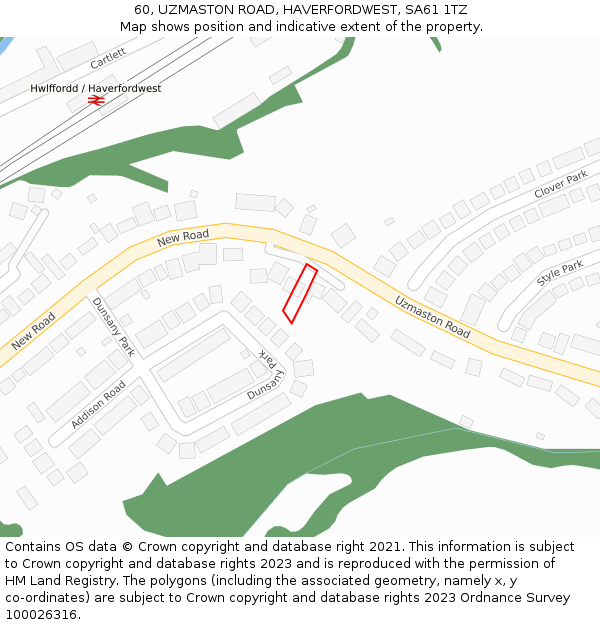 60, UZMASTON ROAD, HAVERFORDWEST, SA61 1TZ: Location map and indicative extent of plot