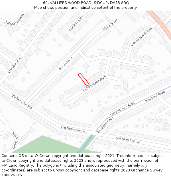 60, VALLIERS WOOD ROAD, SIDCUP, DA15 8BG: Location map and indicative extent of plot