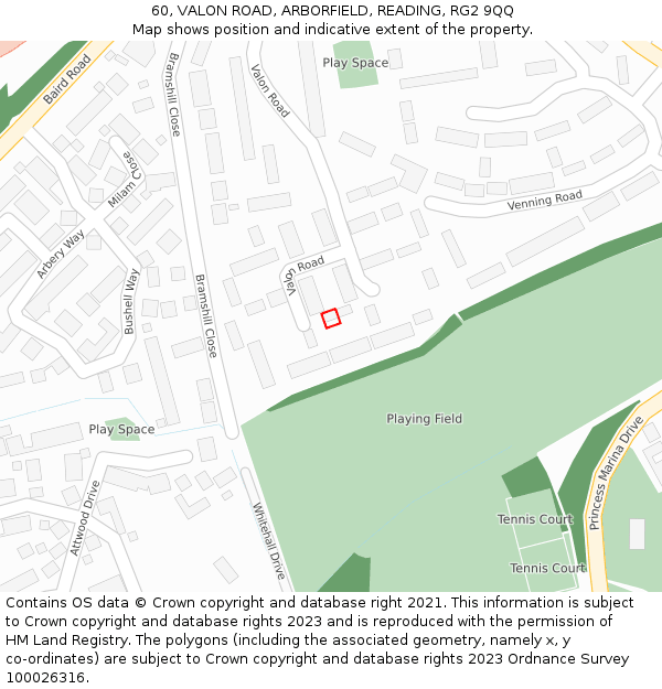 60, VALON ROAD, ARBORFIELD, READING, RG2 9QQ: Location map and indicative extent of plot