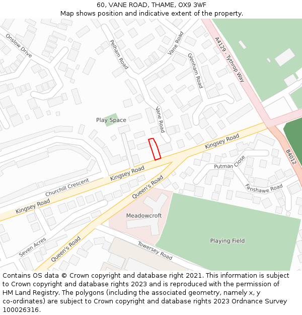 60, VANE ROAD, THAME, OX9 3WF: Location map and indicative extent of plot