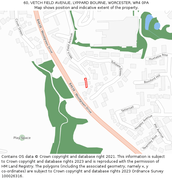60, VETCH FIELD AVENUE, LYPPARD BOURNE, WORCESTER, WR4 0PA: Location map and indicative extent of plot