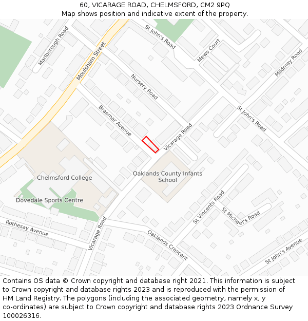 60, VICARAGE ROAD, CHELMSFORD, CM2 9PQ: Location map and indicative extent of plot