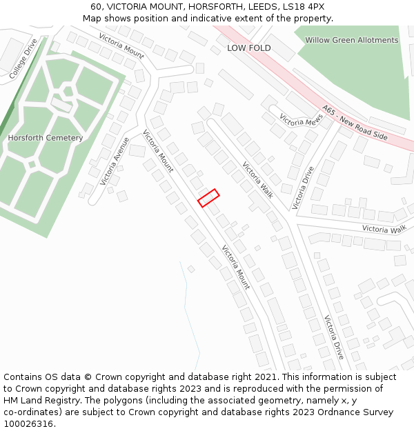 60, VICTORIA MOUNT, HORSFORTH, LEEDS, LS18 4PX: Location map and indicative extent of plot