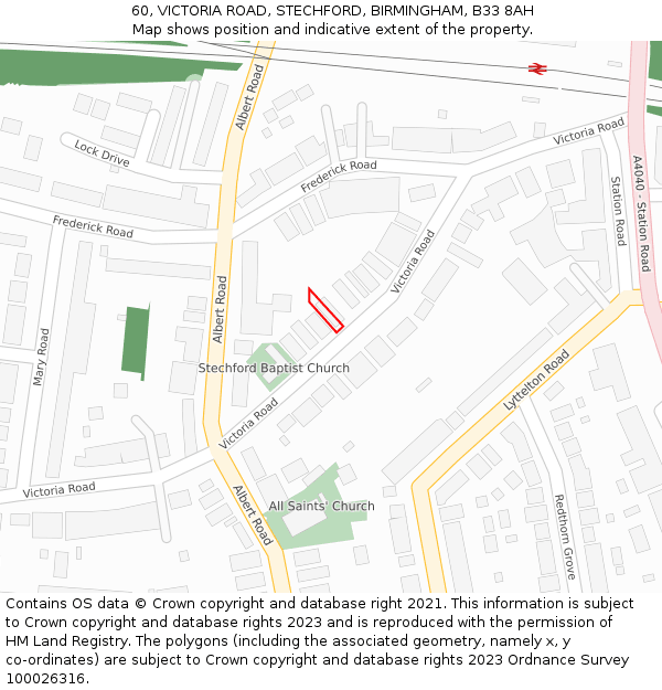 60, VICTORIA ROAD, STECHFORD, BIRMINGHAM, B33 8AH: Location map and indicative extent of plot