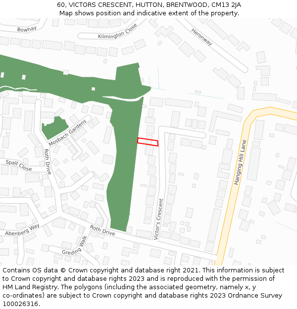 60, VICTORS CRESCENT, HUTTON, BRENTWOOD, CM13 2JA: Location map and indicative extent of plot