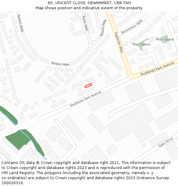 60, VINCENT CLOSE, NEWMARKET, CB8 7AN: Location map and indicative extent of plot