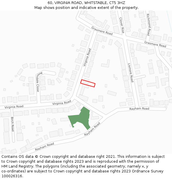 60, VIRGINIA ROAD, WHITSTABLE, CT5 3HZ: Location map and indicative extent of plot