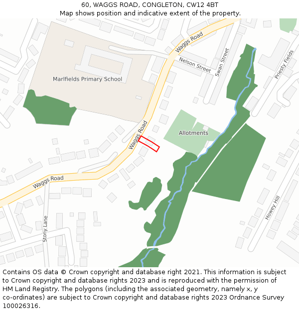 60, WAGGS ROAD, CONGLETON, CW12 4BT: Location map and indicative extent of plot