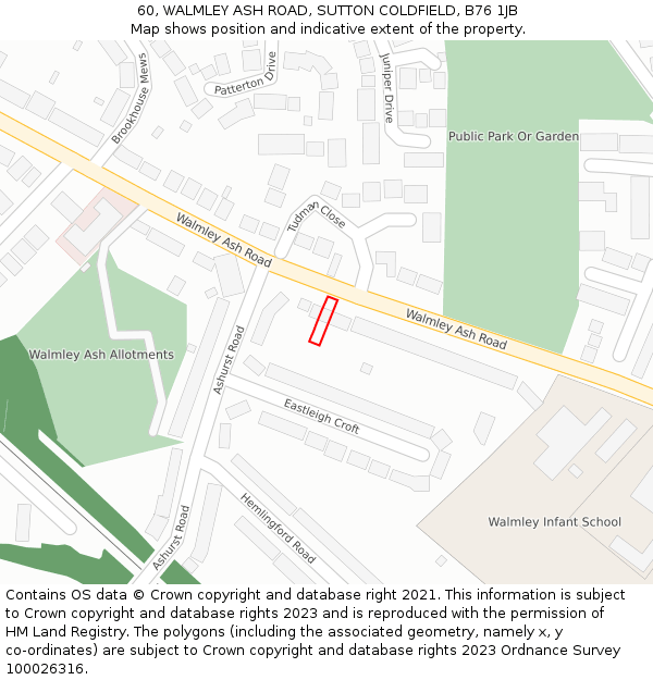 60, WALMLEY ASH ROAD, SUTTON COLDFIELD, B76 1JB: Location map and indicative extent of plot