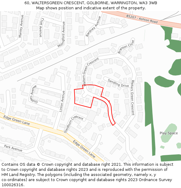 60, WALTERSGREEN CRESCENT, GOLBORNE, WARRINGTON, WA3 3WB: Location map and indicative extent of plot