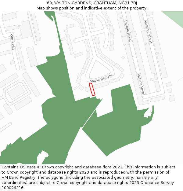 60, WALTON GARDENS, GRANTHAM, NG31 7BJ: Location map and indicative extent of plot