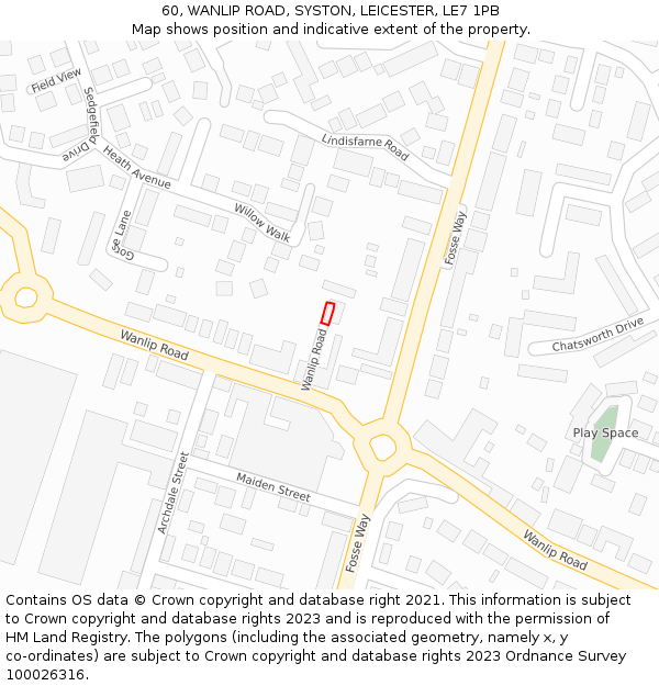 60, WANLIP ROAD, SYSTON, LEICESTER, LE7 1PB: Location map and indicative extent of plot