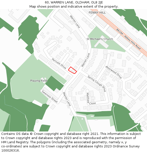 60, WARREN LANE, OLDHAM, OL8 2JE: Location map and indicative extent of plot