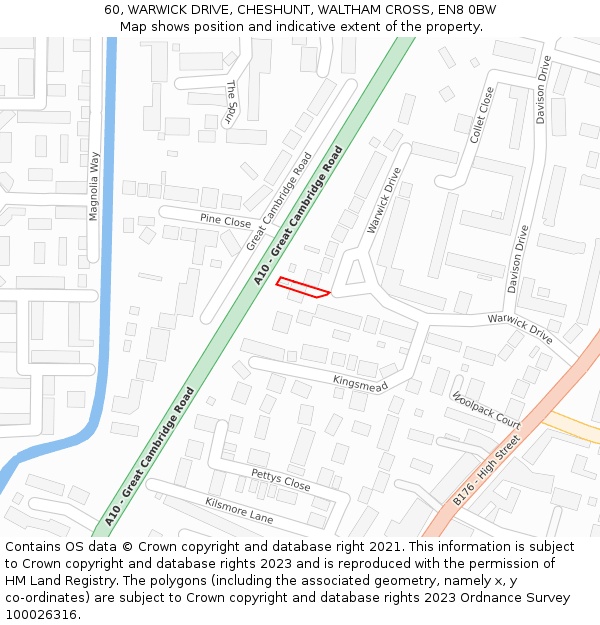 60, WARWICK DRIVE, CHESHUNT, WALTHAM CROSS, EN8 0BW: Location map and indicative extent of plot