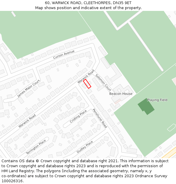 60, WARWICK ROAD, CLEETHORPES, DN35 9ET: Location map and indicative extent of plot