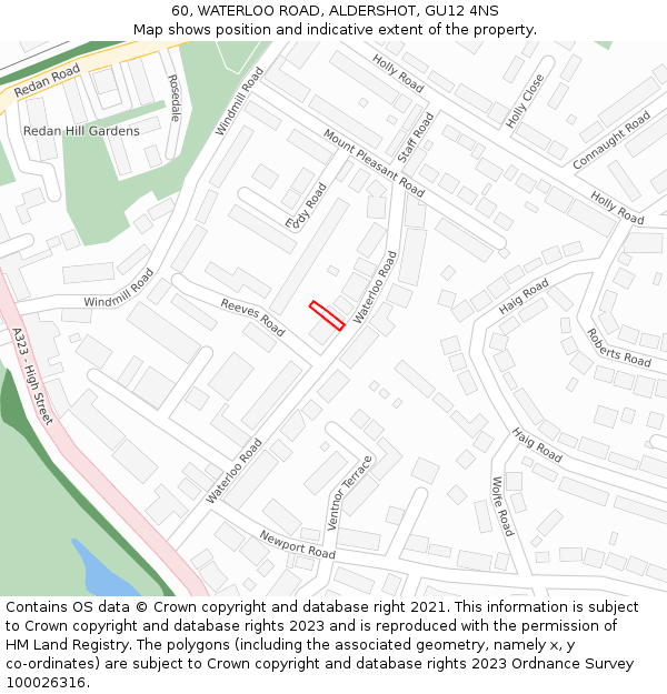 60, WATERLOO ROAD, ALDERSHOT, GU12 4NS: Location map and indicative extent of plot