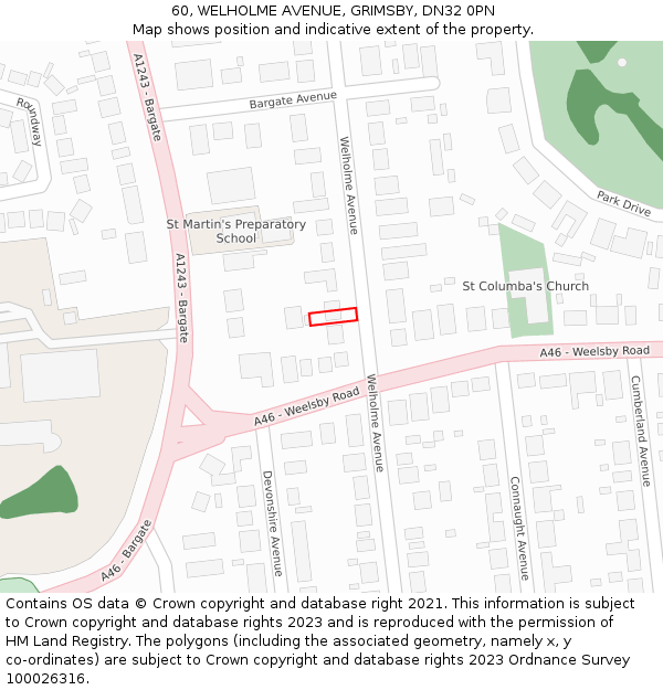 60, WELHOLME AVENUE, GRIMSBY, DN32 0PN: Location map and indicative extent of plot