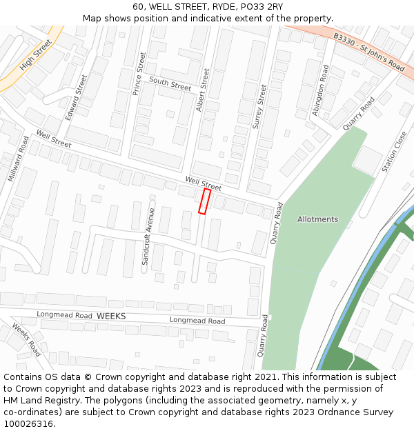 60, WELL STREET, RYDE, PO33 2RY: Location map and indicative extent of plot