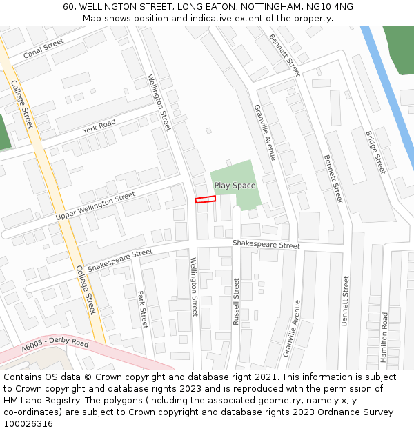 60, WELLINGTON STREET, LONG EATON, NOTTINGHAM, NG10 4NG: Location map and indicative extent of plot