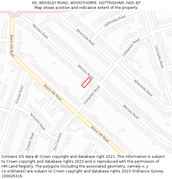 60, WENSLEY ROAD, WOODTHORPE, NOTTINGHAM, NG5 4JT: Location map and indicative extent of plot