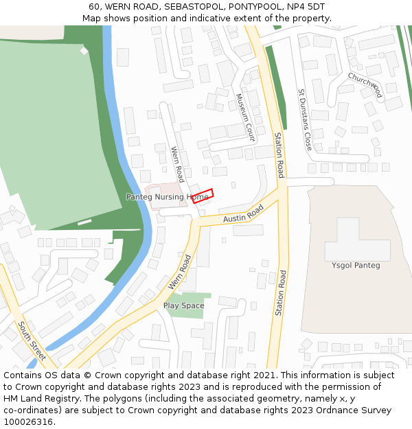 60, WERN ROAD, SEBASTOPOL, PONTYPOOL, NP4 5DT: Location map and indicative extent of plot