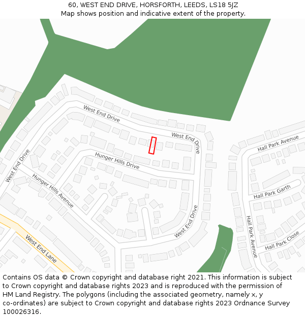 60, WEST END DRIVE, HORSFORTH, LEEDS, LS18 5JZ: Location map and indicative extent of plot