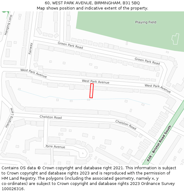 60, WEST PARK AVENUE, BIRMINGHAM, B31 5BQ: Location map and indicative extent of plot