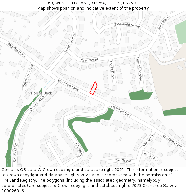 60, WESTFIELD LANE, KIPPAX, LEEDS, LS25 7JJ: Location map and indicative extent of plot