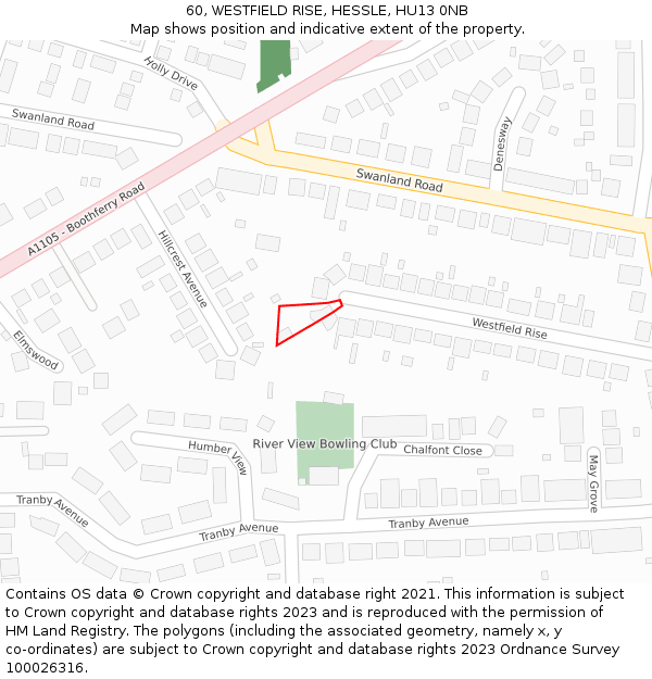 60, WESTFIELD RISE, HESSLE, HU13 0NB: Location map and indicative extent of plot