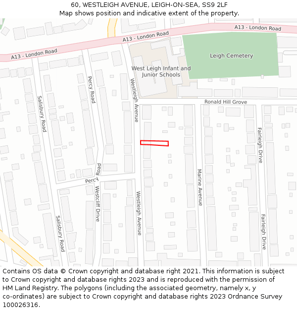 60, WESTLEIGH AVENUE, LEIGH-ON-SEA, SS9 2LF: Location map and indicative extent of plot