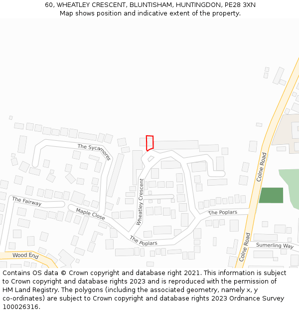 60, WHEATLEY CRESCENT, BLUNTISHAM, HUNTINGDON, PE28 3XN: Location map and indicative extent of plot