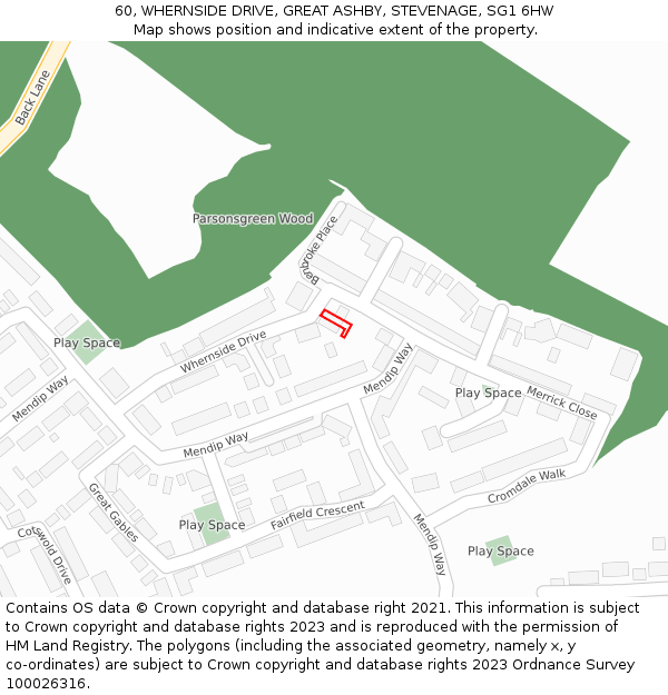 60, WHERNSIDE DRIVE, GREAT ASHBY, STEVENAGE, SG1 6HW: Location map and indicative extent of plot