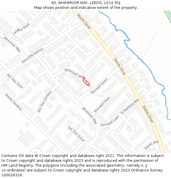 60, WHINMOOR WAY, LEEDS, LS14 5NJ: Location map and indicative extent of plot