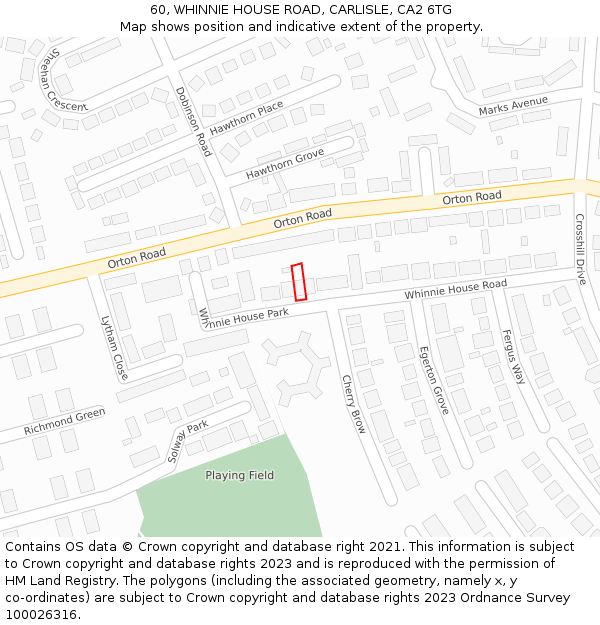 60, WHINNIE HOUSE ROAD, CARLISLE, CA2 6TG: Location map and indicative extent of plot