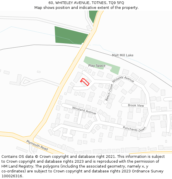 60, WHITELEY AVENUE, TOTNES, TQ9 5FQ: Location map and indicative extent of plot