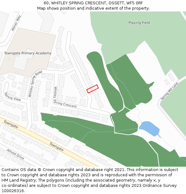 60, WHITLEY SPRING CRESCENT, OSSETT, WF5 0RF: Location map and indicative extent of plot