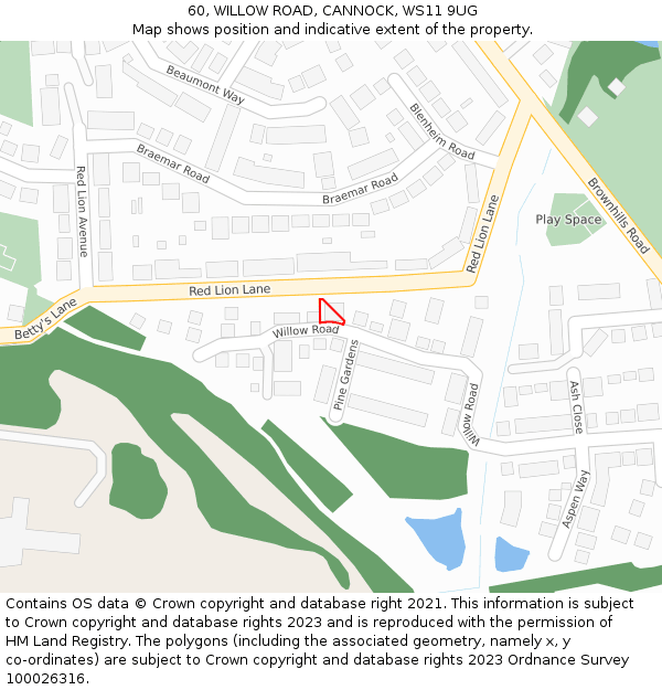 60, WILLOW ROAD, CANNOCK, WS11 9UG: Location map and indicative extent of plot